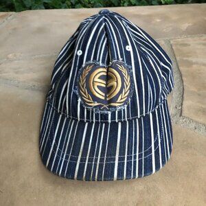 Vintage EARTH FlexFit Striped Fitted Hat Men's L/XL Blue Baseball Cap​​​​​​